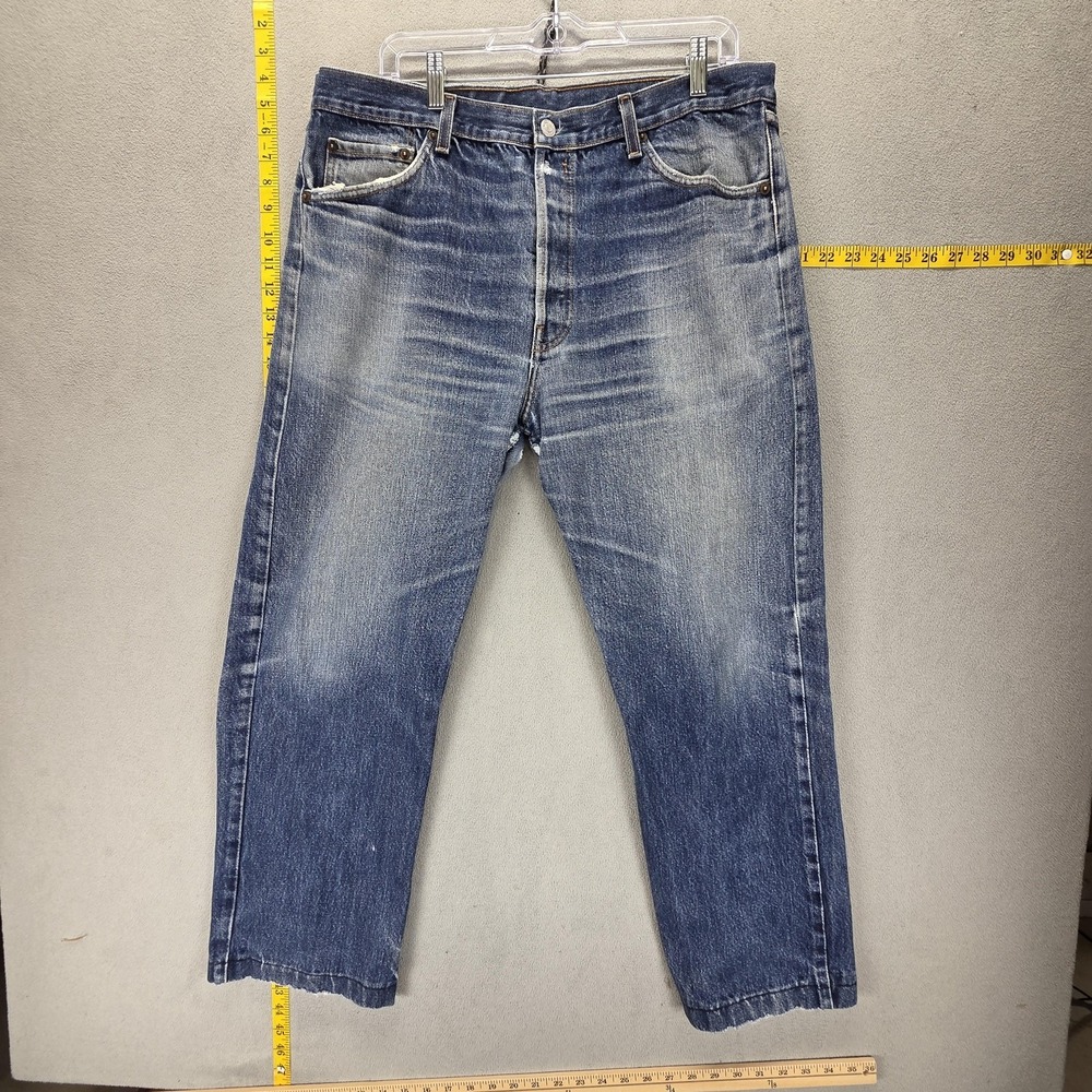 Vintage Levis 501 Jeans Mens Blue Straight Button Fly USA Altered Hem Fits 36x28